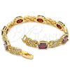 Oro Laminado Tennis Bracelet, Gold Filled Style Hugs and Kisses Design, with Garnet and White Cubic Zirconia, Polished, Golden Finish, 03.206.0001.07 (07 MM Thickness, 7 Inches Length)