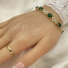 Oro Laminado Tennis Bracelet, Gold Filled Style Hugs and Kisses Design, with Green Cubic Zirconia and White Micro Pave, Polished, Golden Finish, 03.206.0001.2.07 (07 MM Thickness, 7 Inches Length)