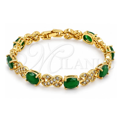 Oro Laminado Tennis Bracelet, Gold Filled Style Hugs and Kisses Design, with Green Cubic Zirconia and White Micro Pave, Polished, Golden Finish, 03.206.0001.2.07 (07 MM Thickness, 7 Inches Length)