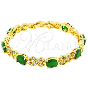 Gold Filled Bracelet — Tennis Bracelet Hugs and Kisses Design with Green — main product view — SKU 101364 | Oro Laminado brazalete — Tennis Bracelet Hugs and Kisses diseño with Green — SKU 101364
