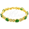 Oro Laminado Tennis Bracelet, Gold Filled Style Hugs and Kisses Design, with Green Cubic Zirconia and White Micro Pave, Polished, Golden Finish, 03.206.0001.2.07 (07 MM Thickness, 7 Inches Length)