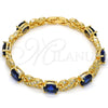 Oro Laminado Tennis Bracelet, Gold Filled Style Hugs and Kisses Design, with Sapphire Blue and White Cubic Zirconia, Polished, Golden Finish, 03.206.0001.1.07 (07 MM Thickness, 7 Inches Length)