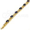 Oro Laminado Tennis Bracelet, Gold Filled Style Hugs and Kisses Design, with Sapphire Blue and White Cubic Zirconia, Polished, Golden Finish, 03.206.0001.1.07 (07 MM Thickness, 7 Inches Length)