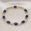 Oro Laminado Tennis Bracelet, Gold Filled Style Hugs and Kisses Design, with Sapphire Blue and White Cubic Zirconia, Polished, Golden Finish, 03.206.0001.1.07 (07 MM Thickness, 7 Inches Length)