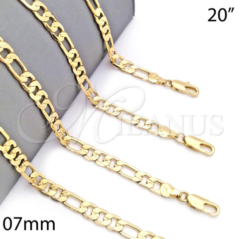 Oro Laminado Basic Necklace, Gold Filled Style Pave Figaro Design, Diamond Cutting Finish, Golden Finish, 5.223.034.20 (160 Gauge, 07 MM Thickness, 20 Inches Length)