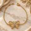 Oro Laminado Fancy Bracelet, Gold Filled Style Butterfly Design, with White Crystal, Polished, Golden Finish, 03.91.0044 (7 Inches Length)
