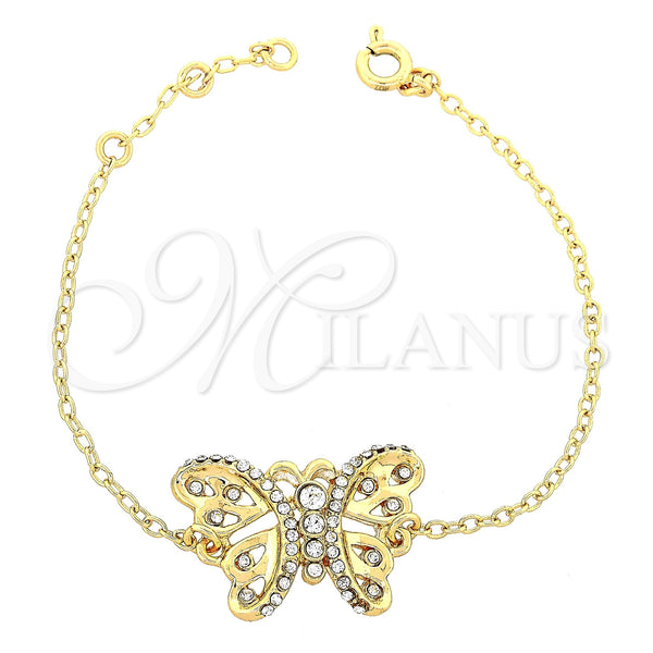 Gold Filled Bracelet — Fancy Bracelet Butterfly Design with White Crystal Polished — main product view — SKU 101430 | Oro Laminado brazalete — elegante Bracelet Butterfly diseño with cristal blanco pulido — SKU 101430
