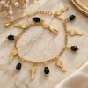 Oro Laminado Charm Bracelet, Gold Filled Style key Design, with Black Crystal, Diamond Cutting Finish, Golden Finish, 03.63.0178.08 (02 MM Thickness, 8 Inches Length)
