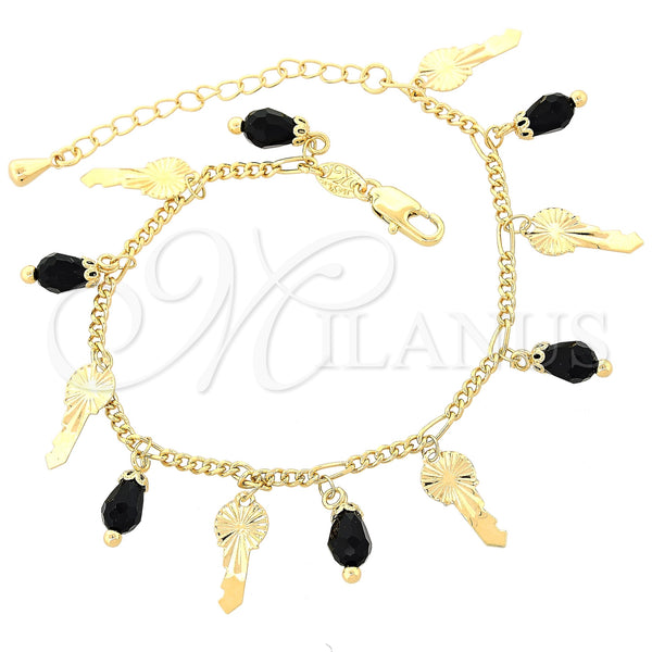 Gold Filled Bracelet — Charm Bracelet key Design with Black Crystal Diamond — main product view — SKU 101471 | Oro Laminado brazalete — Charm Bracelet key diseño with negro cristal Diamond — SKU 101471