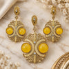 Oro Laminado Earring and Pendant Adult Set, Gold Filled Style Ball Design, with Yellow Opal and White Crystal, Polished, Golden Finish, 10.91.0342.3