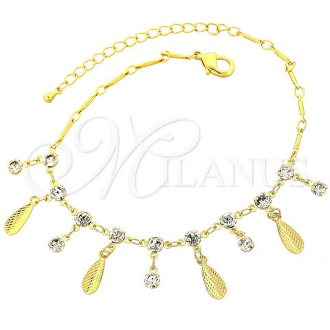 Oro Laminado Charm Anklet , Gold Filled Style with White Cubic Zirconia, Diamond Cutting Finish, Golden Finish, 03.63.1288.10 (05 MM Thickness, 10 Inches Length)