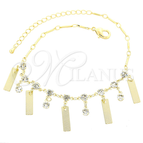 Oro Laminado Charm Anklet , Gold Filled Style Filigree Design, with White Cubic Zirconia, Diamond Cutting Finish, Golden Finish, 03.63.1300.10 (02 MM Thickness, 10 Inches Length)