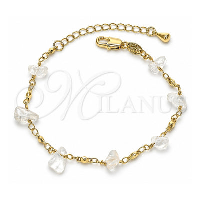 Oro Laminado Fancy Bracelet, Gold Filled Style with White Crystal, Polished, Golden Finish, 03.63.1307.07 (7 Inches Length)