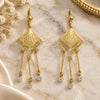 Oro Laminado Chandelier Earring, Gold Filled Style Filigree Design, with White Crystal, Polished, Golden Finish, 02.211.0012