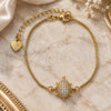 Oro Laminado Fancy Bracelet, Gold Filled Style Turtle and Box Design, with White Cubic Zirconia, Polished, Golden Finish, 03.208.0001.06 (01 MM Thickness, 6 Inches Length)