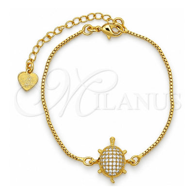 Oro Laminado Fancy Bracelet, Gold Filled Style Turtle and Box Design, with White Cubic Zirconia, Polished, Golden Finish, 03.208.0001.06 (01 MM Thickness, 6 Inches Length)