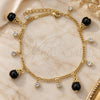 Oro Laminado Charm Bracelet, Gold Filled Style Teardrop and Figaro Design, with Black Crystal and White Cubic Zirconia, Polished, Golden Finish, 03.60.0125.1.07 (02 MM Thickness, 7 Inches Length)