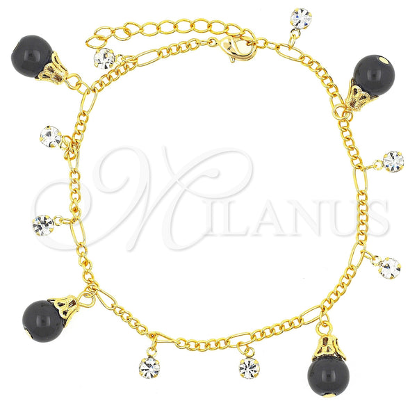 Gold Filled Bracelet — Charm Bracelet Teardrop and Figaro Design with Black — main product view — SKU 101578 | Oro Laminado brazalete — Charm Bracelet Teardrop and Figaro diseño with negro — SKU 101578