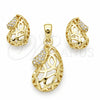 Oro Laminado Earring and Pendant Adult Set, Gold Filled Style Teardrop Design, with White Crystal, Polished for wholesale, additional product view 2
