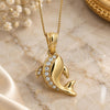 Oro Laminado Pendant Necklace, Gold Filled Style Dolphin Design, with White Crystal, Polished, Golden Finish, 04.118.0085.18 (01 MM Thickness, 18 Inches Length)