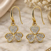 Oro Laminado Dangle Earring, Gold Filled Style Heart and Leaf Design, with White Crystal, Polished, Golden Finish, 02.59.0114