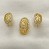 Oro Laminado Earring and Pendant Adult Set, Gold Filled Style Leaf Design, with White Crystal, Polished, Golden Finish, 10.59.0227