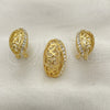 Oro Laminado Earring and Pendant Adult Set, Gold Filled Style Leaf Design, with White Crystal, Polished, Golden Finish, 10.59.0227