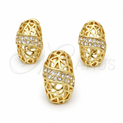 Oro Laminado Earring and Pendant Adult Set, Gold Filled Style with White Crystal, Polished, Golden Finish for wholesale, main product view