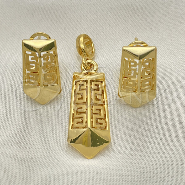 Gold Filled Ring — Earring and Pendant Adult Set Greek Key Design — alternate product view — SKU 101750 | Oro Laminado anillo — Earring and Pendant Adult Set Greek Key diseño — SKU 101750