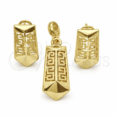 Oro Laminado Earring and Pendant Adult Set, Gold Filled Style Greek Key Design, Matte Finish, Golden Finish for wholesale, main product view