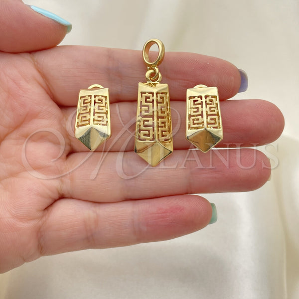 Gold Filled Ring — Earring and Pendant Adult Set Greek Key Design — main product view — SKU 101750 | Oro Laminado anillo — Earring and Pendant Adult Set Greek Key diseño — SKU 101750