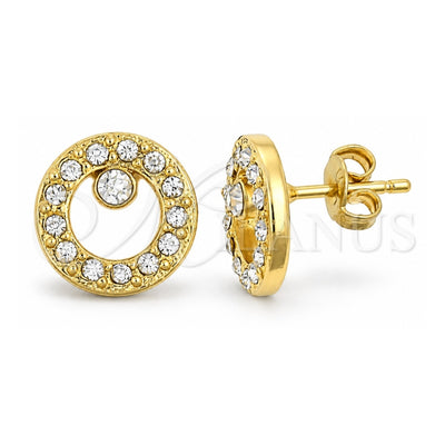 Oro Laminado Stud Earring, Gold Filled Style with White Crystal, Polished, Golden Finish, 02.59.0121