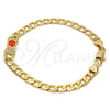 Oro Laminado Fancy Bracelet, Gold Filled Style Curb Design, with Orange Cubic Zirconia and White Crystal, Polished, Golden Finish, 03.59.0030.1.08 (07 MM Thickness, 8 Inches Length)