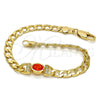 Oro Laminado Fancy Bracelet, Gold Filled Style Curb Design, with Orange Cubic Zirconia and White Crystal, Polished, Golden Finish, 03.59.0030.1.08 (07 MM Thickness, 8 Inches Length)