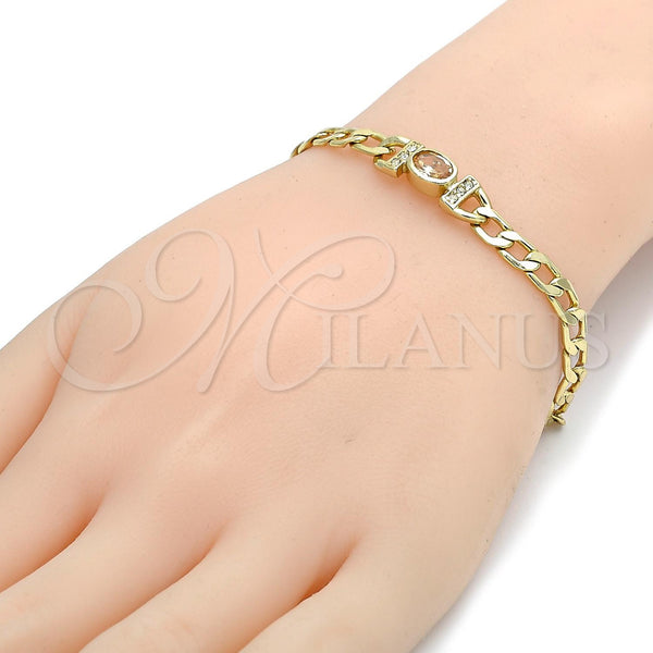 Gold Filled Bracelet — Fancy Bracelet Curb Design with Brown Cubic Zirconia — alternate product view — SKU 101767 | Oro Laminado brazalete — elegante Bracelet Curb diseño with Brown Cubic Zirconia — SKU 101767