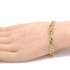 Oro Laminado Fancy Bracelet, Gold Filled Style Curb Design, with Brown Cubic Zirconia and White Crystal, Polished, Golden Finish, 03.59.0030.08 (07 MM Thickness, 8 Inches Length)