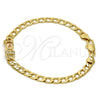 Oro Laminado Fancy Bracelet, Gold Filled Style Curb Design, with Brown Cubic Zirconia and White Crystal, Polished, Golden Finish, 03.59.0030.08 (07 MM Thickness, 8 Inches Length)