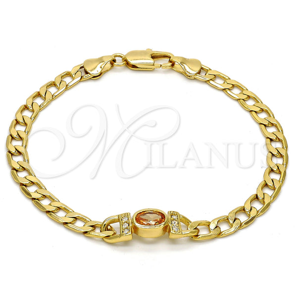 Gold Filled Bracelet — Fancy Bracelet Curb Design with Brown Cubic Zirconia — main product view — SKU 101767 | Oro Laminado brazalete — elegante Bracelet Curb diseño with Brown Cubic Zirconia — SKU 101767