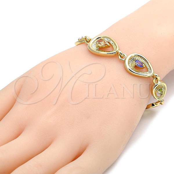 Gold Filled Bracelet — Fancy Bracelet Teardrop Design with Multicolor Cubic Zirconia — alternate product view — SKU 101774 | Oro Laminado brazalete — elegante Bracelet Teardrop diseño with Multicolor Cubic Zirconia — SKU 101774