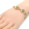 Oro Laminado Fancy Bracelet, Gold Filled Style Teardrop Design, with Multicolor Cubic Zirconia, Polished, Golden Finish, 03.59.0036.08 (15 MM Thickness, 8 Inches Length)