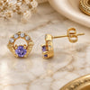 Oro Laminado Stud Earring, Gold Filled Style with Amethyst and White Cubic Zirconia, Polished, Golden Finish, 02.59.0108