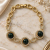 Oro Laminado Fancy Bracelet, Gold Filled Style Ball Design, with Light Brown Opal and White Crystal, Polished, Golden Finish, 03.59.0025.08 (15 MM Thickness, 8 Inches Length)