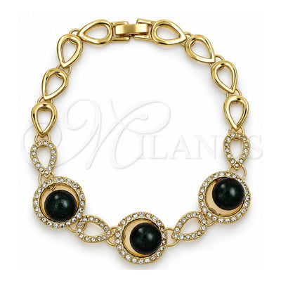 Oro Laminado Fancy Bracelet, Gold Filled Style Ball Design, with Light Brown Opal and White Crystal, Polished, Golden Finish, 03.59.0025.08 (15 MM Thickness, 8 Inches Length)