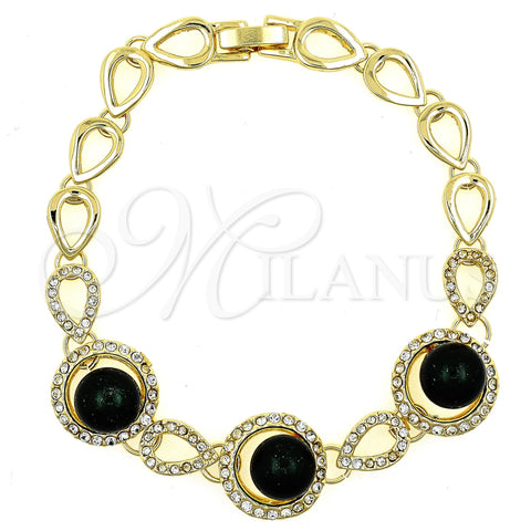 Oro Laminado Fancy Bracelet, Gold Filled Style Ball Design, with Light Brown Opal and White Crystal, Polished, Golden Finish, 03.59.0025.08 (15 MM Thickness, 8 Inches Length)