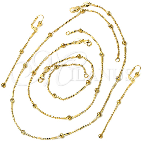 Oro Laminado Necklace, Bracelet, Anklet and Earring, Gold Filled Style Polished, Golden Finish, 04.63.1191