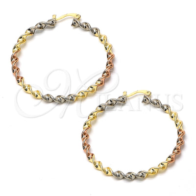 Gold Plated Large Hoop, Twist Design, Polished, Tricolor, 02.70.0018.45