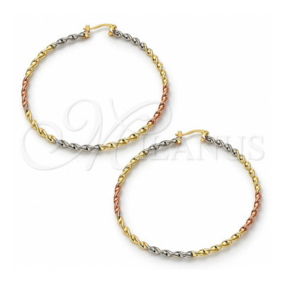 Gold Plated Extra Large Hoop, Twist Design, Polished, Tricolor, 02.70.0020.65