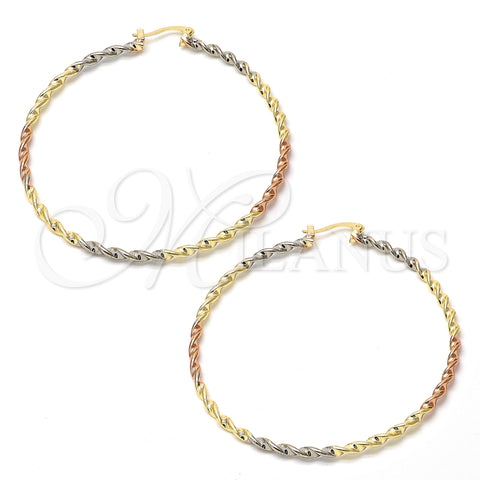 Gold Plated Extra Large Hoop, Twist Design, Polished, Tricolor, 02.70.0020.65