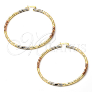 Gold Plated Hoop Earrings — Extra Large Hoop Diamond Cutting Tricolor 02.70. — main product view — SKU 101954 | Chapa de Oro aretes de aro — Extra Large Hoop Diamond Cutting Tricolor 02.70. — SKU 101954