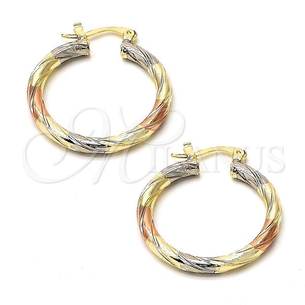 Gold Plated Hoop Earrings — Medium Hoop Diamond Cutting Tricolor 02.70. — main product view — SKU 101956 | Chapa de Oro aretes de aro — Medium Hoop Diamond Cutting Tricolor 02.70. — SKU 101956